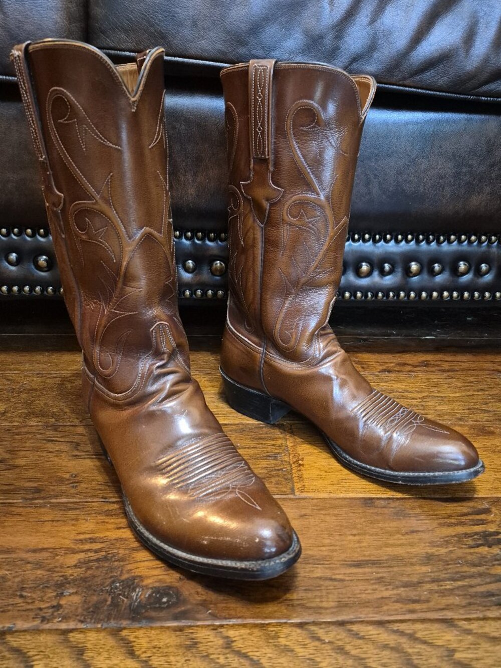 Vintage Lucchese Handmade Brown Leather Western Boots - Men's Size 10-B